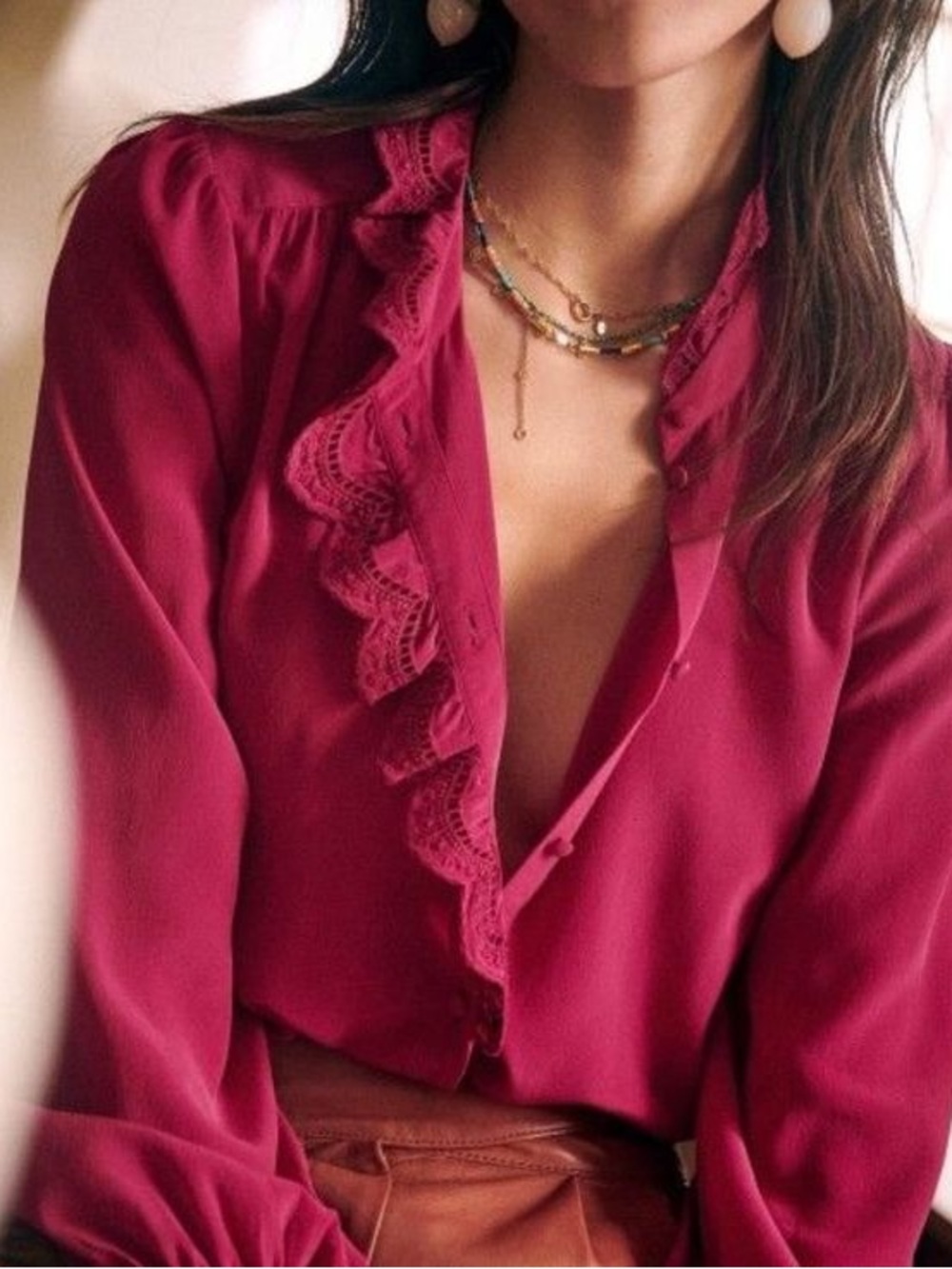 Sezane Chlo Shirt Bougainvillier Uni - Size 34